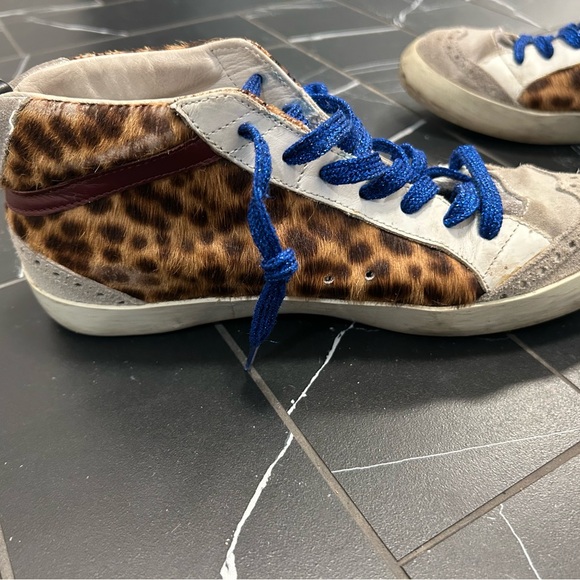 Golden Goose Leopard Print Mid Star Sneakers w/ Blue Lace. Shoe bag included - Picture 5 of 10